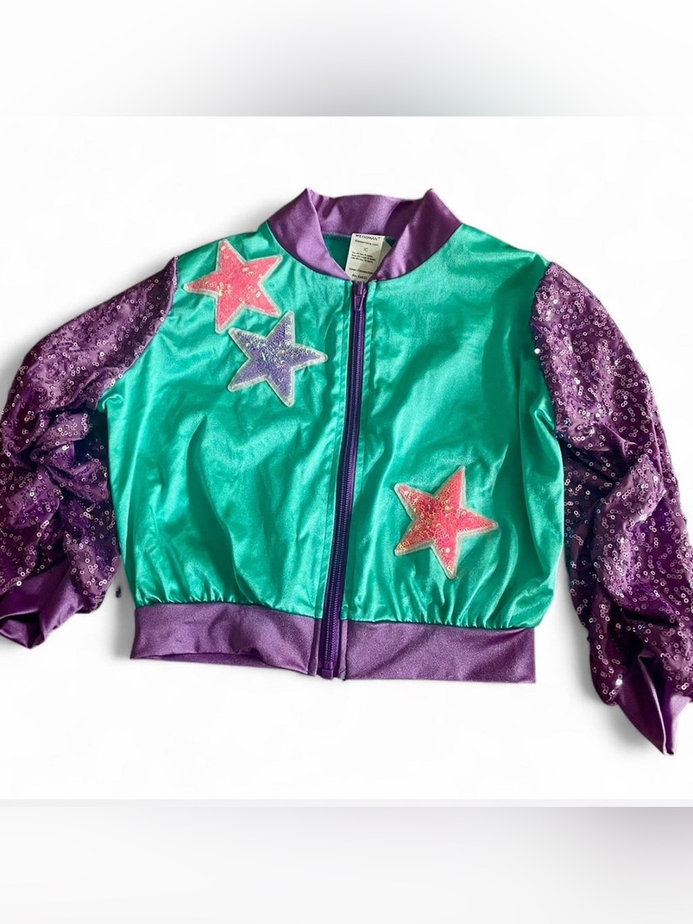 Weissman Teal Front Purple Sequin-Trim Jacket